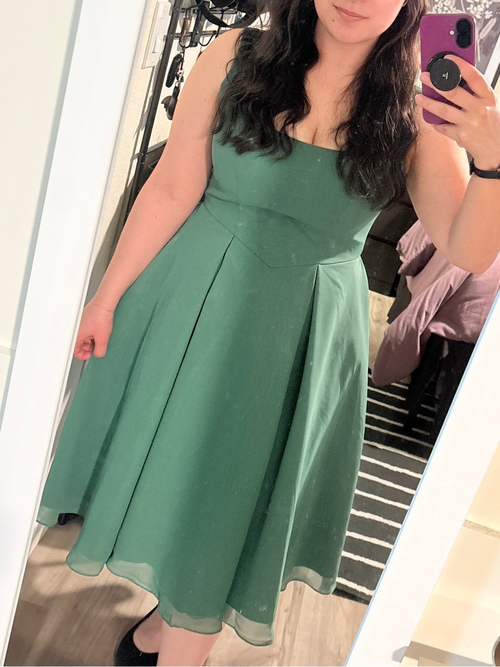 Amalie - Dark Green A-Line Pleated Chiffon Dress - A10/US8 - Picture 5 of 5